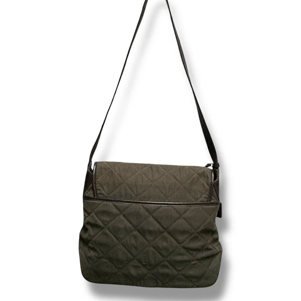 Quilted Olive Green Lauren Ralph Lauren Crossbody Bag Leather Trim - Picture 6 of 8